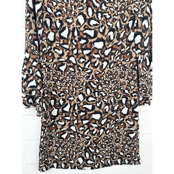 JADE Leopard Animal Print Shift Dress 3/4 Bell Sleeves Keyhole Back Size XS - Picture 5 of 13